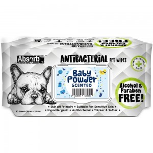 Absorb Plus Antibacterial Pet Wipes - Baby Powder